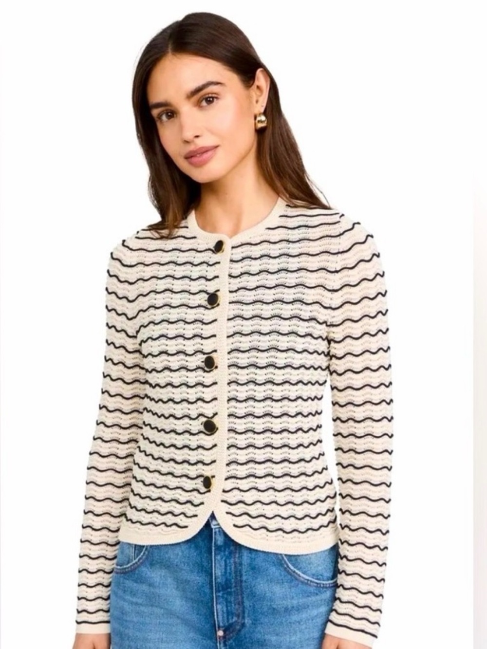 rag & bone Elisa Wave-Stripe Cardigan in Turtledove XS